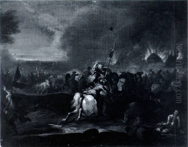 Battle Scene With Conflagration Oil Painting by Jacques Courtois