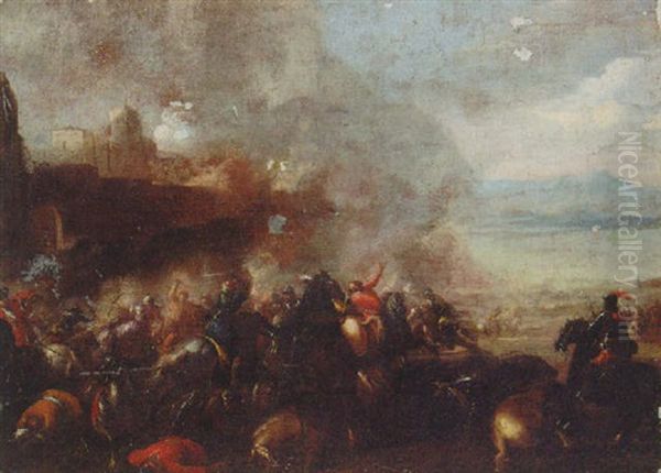 A Cavalry Battle Before A Walled Town by Jacques Courtois