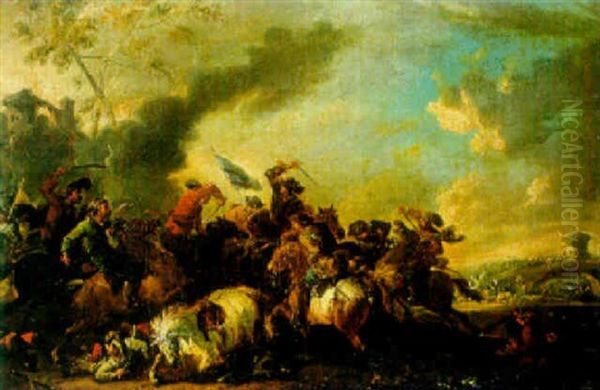 Cavalry Battle Oil Painting by Jacques Courtois