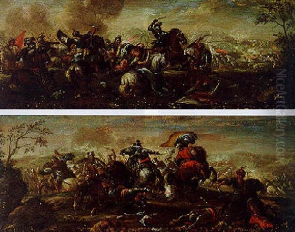 Calvary Skirmish Between Crusaders And Turks Oil Painting by Jacques Courtois