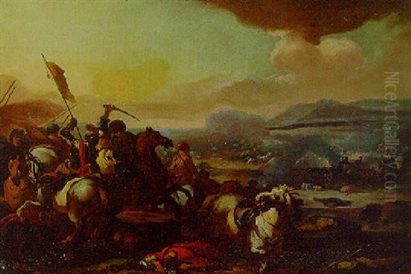 A Calvary Battle Between Turks And Christians Oil Painting by Jacques Courtois