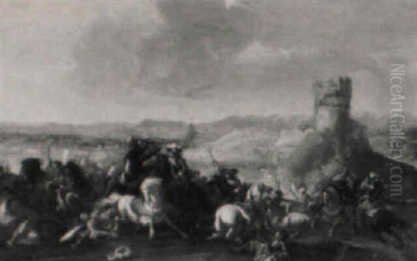 Reiterschlacht - Kaiserliche Und Turkische Kavallerie Vor Der Stadt Oil Painting by Jacques Courtois