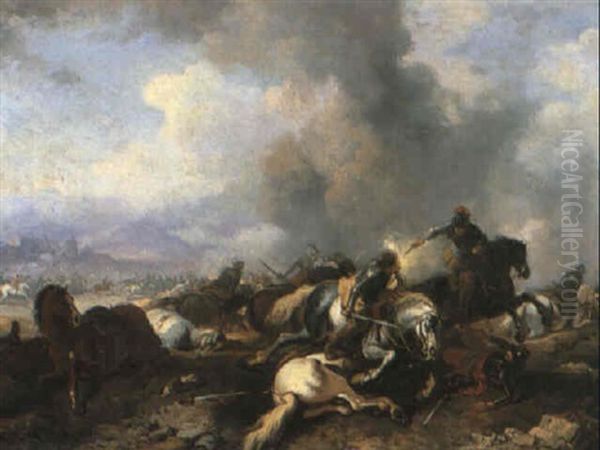 Cavalry Skirmish Oil Painting by Jacques Courtois