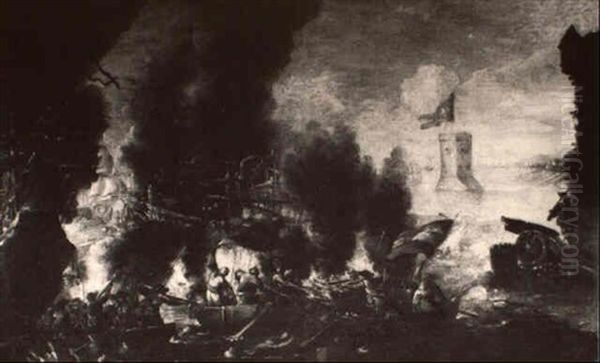 The Naval Battle At Lepanto Oil Painting by Jacques Courtois