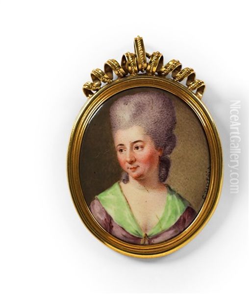 A Portrait Miniature Of A Courtly Rococo Lady Oil Painting by Nicolas Andre Courtois