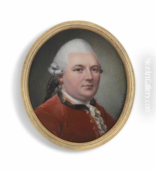 A Gentleman, In Red Coat, Powdered Hair Worn En Queue With Wig Bag Oil Painting by Nicolas Andre Courtois