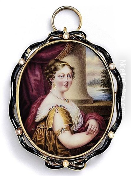 Lady Lucy Eleanor Lowther, Nee Sherard, In Gold Robe With Slashed Sleeve Pinned At Shoulder With Pearl And Gem-set Clasp Oil Painting by Nicolas Andre Courtois