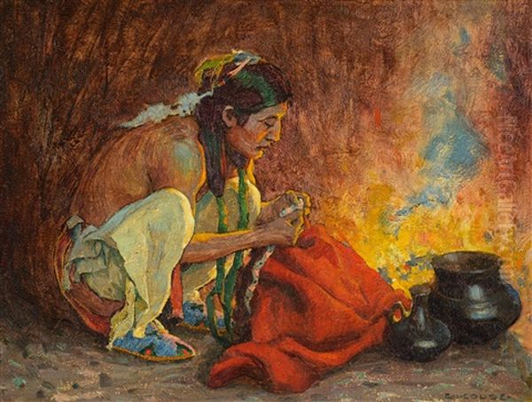 The Red Blanket Oil Painting by Eanger Irving Couse