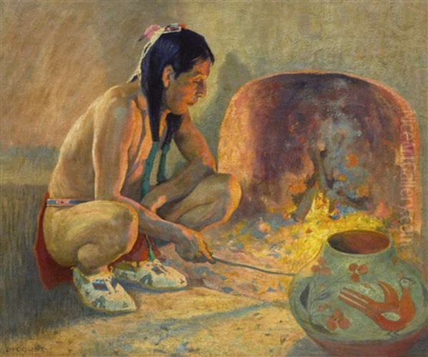 Pueblo Fireplace Oil Painting by Eanger Irving Couse