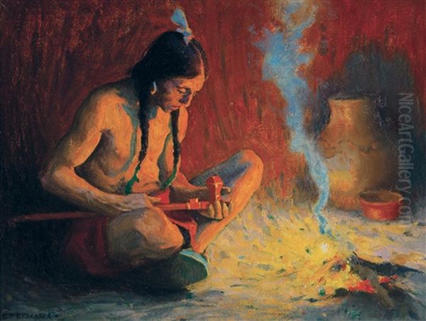 Ceremonial Pipe (red Sandstone Pipe) Oil Painting by Eanger Irving Couse