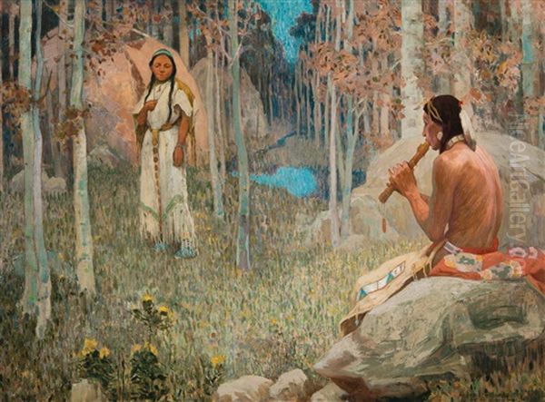 Call Of The Flute (the Love Call) Oil Painting by Eanger Irving Couse