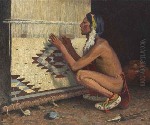 A Pueblo Indian Weaver Oil Painting by Eanger Irving Couse