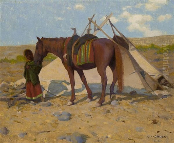 Umatilla Wickiup With Waiting Pony Oil Painting by Eanger Irving Couse