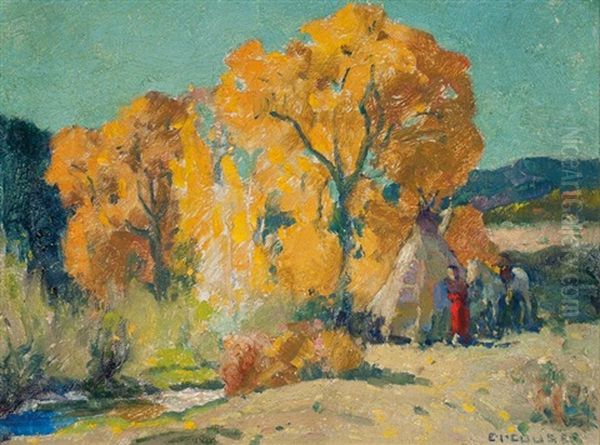 Taos Canyon Camp Oil Painting by Eanger Irving Couse