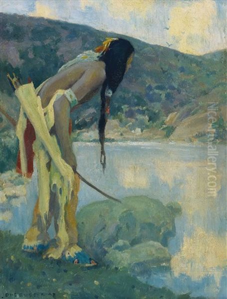 Indian Hunter, Late Afternoon Hondo (late Afternoon Hondo; On The Hondo; Afternoon On The Hondo) Oil Painting by Eanger Irving Couse