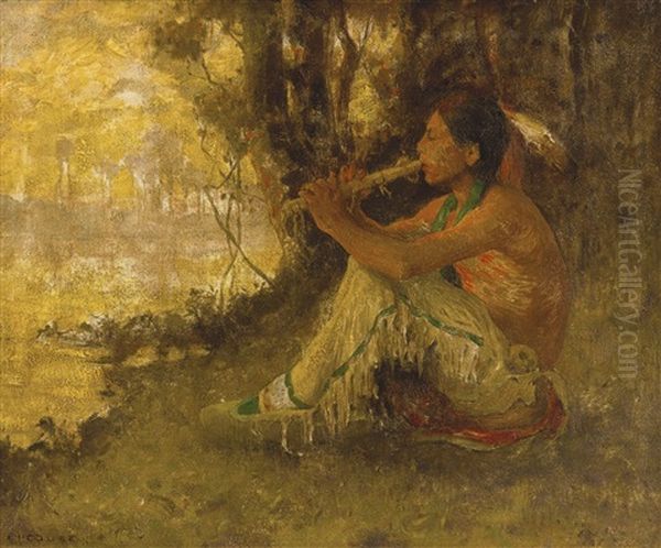 The Flute Player (indian Playing Flute) Oil Painting by Eanger Irving Couse