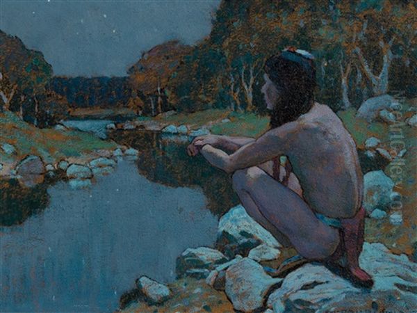 Indian By Stream Oil Painting by Eanger Irving Couse