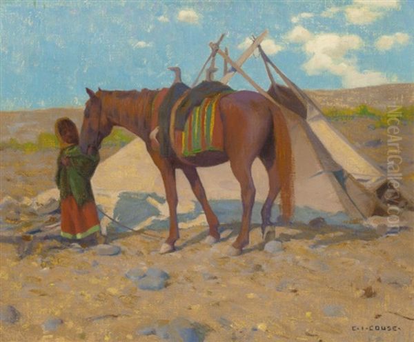 Umatilla Wickiup With Waiting Pony Oil Painting by Eanger Irving Couse