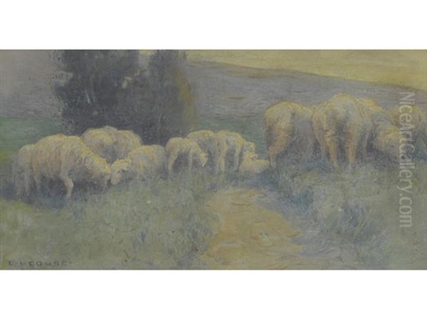 Sheep Grazing Along A Footpath Oil Painting by Eanger Irving Couse