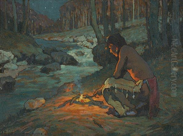 Indian In Moonlight Oil Painting by Eanger Irving Couse