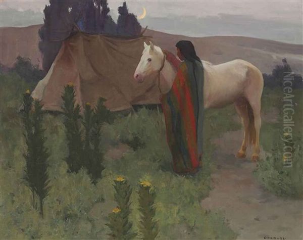 Evening Scene With White Horse Oil Painting by Eanger Irving Couse