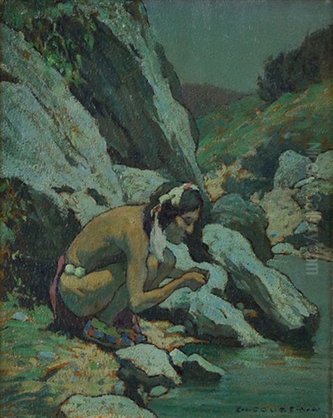 Indian Drinking, Moonlight Oil Painting by Eanger Irving Couse