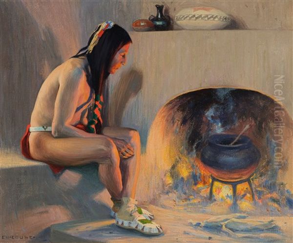 A Pueblo Fireplace Oil Painting by Eanger Irving Couse