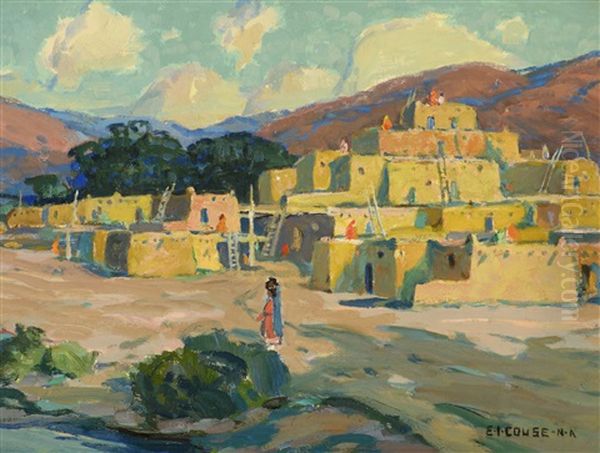 Taos Pueblo Oil Painting by Eanger Irving Couse