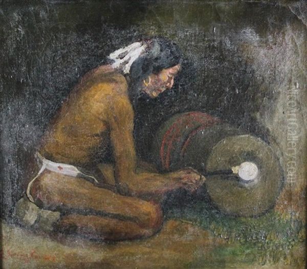 Indian And Drum Oil Painting by Eanger Irving Couse