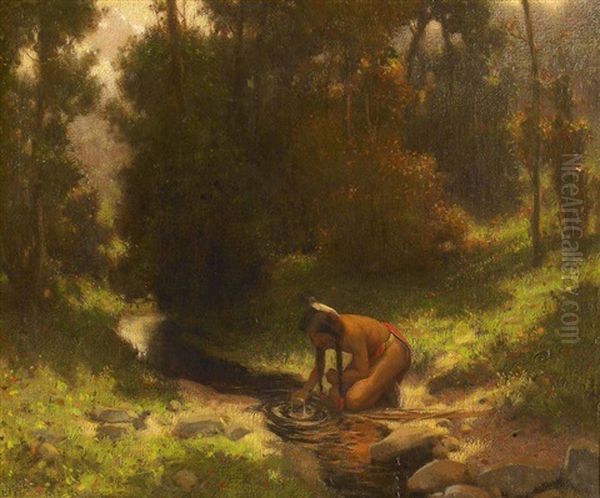 Indian By Stream Oil Painting by Eanger Irving Couse