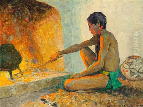 Pueblo Fireplace Oil Painting by Eanger Irving Couse