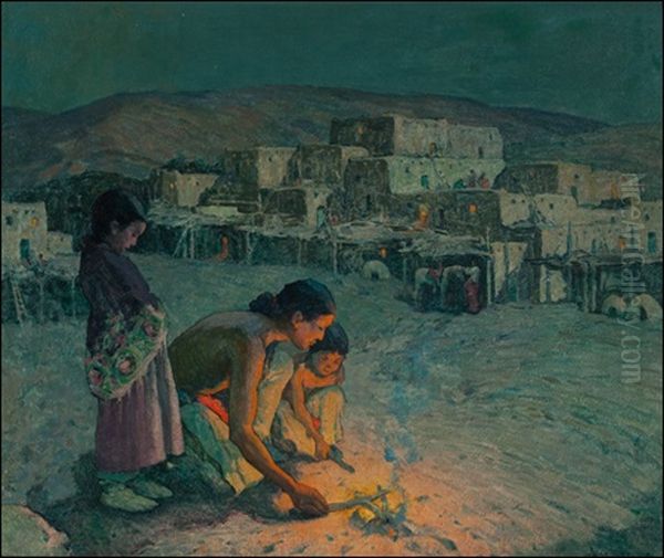 Moonlight, Pueblo De Taos Oil Painting by Eanger Irving Couse