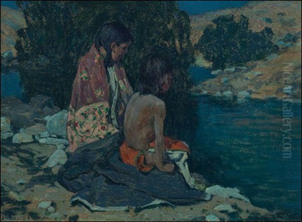 Two Indian Children Oil Painting by Eanger Irving Couse