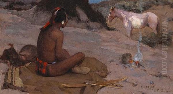 Peaceful Indian At A Campsite Oil Painting by Eanger Irving Couse