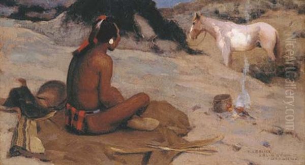 Peaceful Indian At A Campsite Oil Painting by Eanger Irving Couse