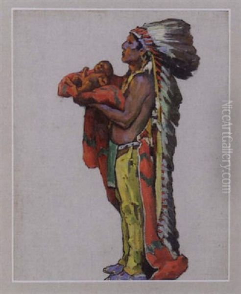 Dedication To The Sun Of A Newborn Child / Sketch For Beacon Blanket Oil Painting by Eanger Irving Couse