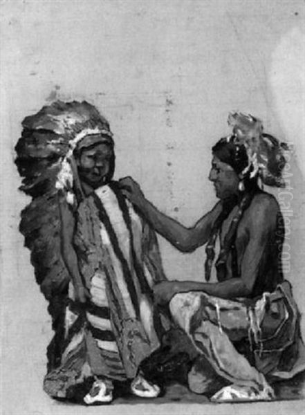 Native Americans / Sketch For Beacon Blanket Oil Painting by Eanger Irving Couse