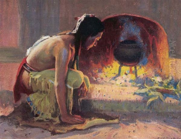 Preparing The Evening Meal Oil Painting by Eanger Irving Couse