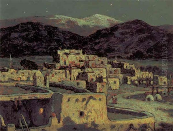 Taos Pueblo, Moonlight And Snow Oil Painting by Eanger Irving Couse