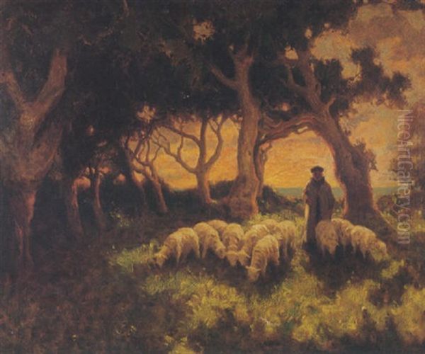 A Shepherd And His Flock Oil Painting by Eanger Irving Couse