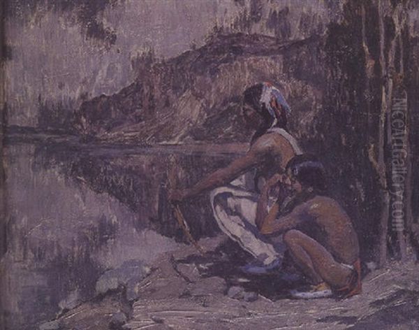 Indians In The Moonlight Oil Painting by Eanger Irving Couse