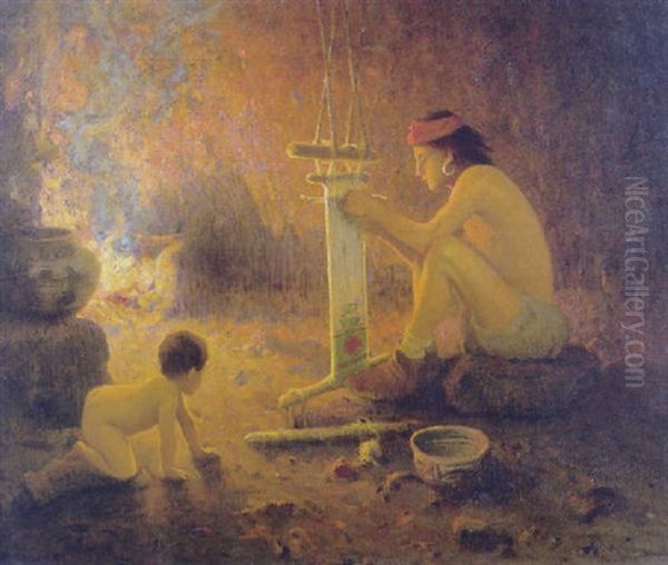 Hopi Weaver Oil Painting by Eanger Irving Couse