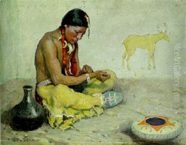 Seated Indian With Pottery Oil Painting by Eanger Irving Couse