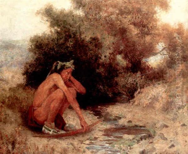 Indian Boy By Stream Oil Painting by Eanger Irving Couse