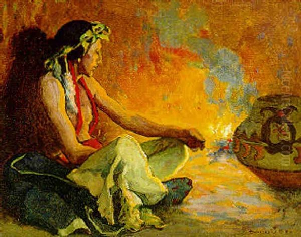 Golden Firelight Oil Painting by Eanger Irving Couse