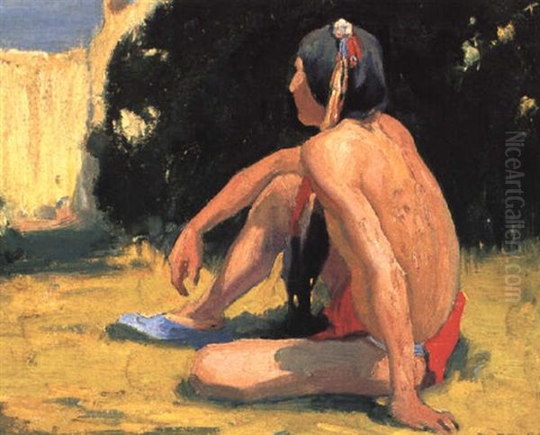 Seated Indian Oil Painting by Eanger Irving Couse