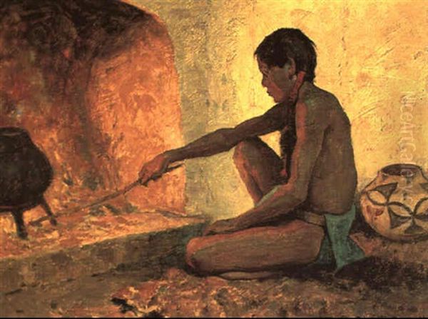 Pueblo Fireplace Oil Painting by Eanger Irving Couse