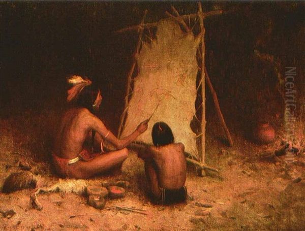 Indian Brave Recording General Mackenzie's Fight With The   Cheyennes Oil Painting by Eanger Irving Couse