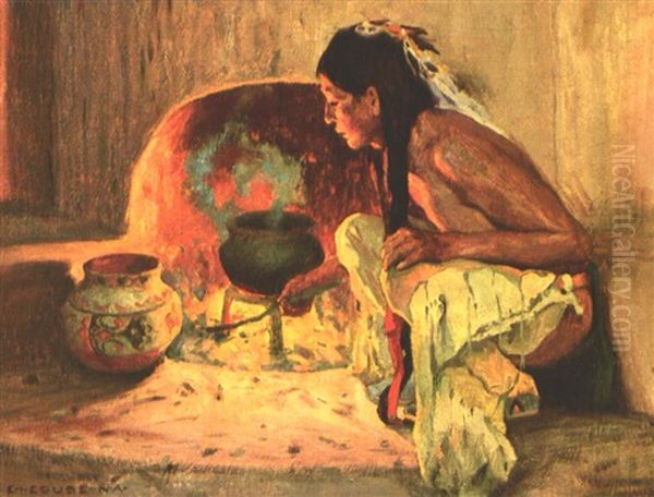 A Pueblo Fireplace Oil Painting by Eanger Irving Couse