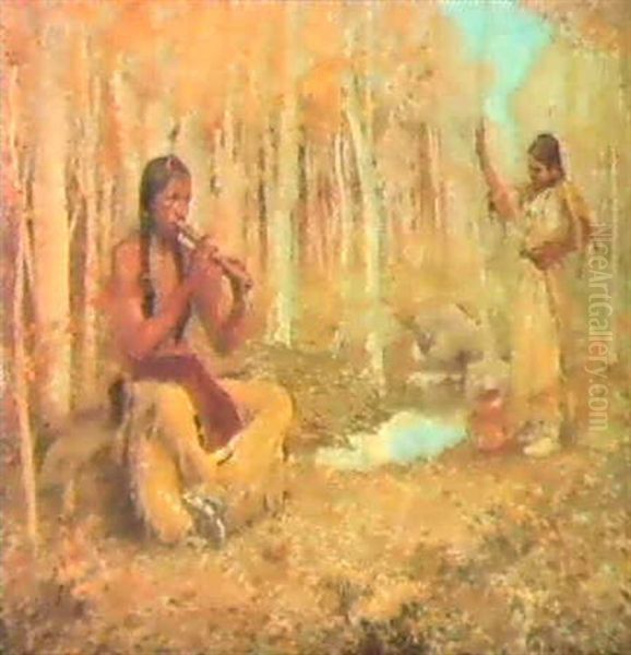 Indian Courtship Oil Painting by Eanger Irving Couse